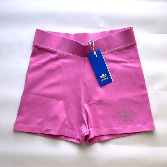 ⭕️ ADIDAS Women’s Shorts Activewear Sport Crystals Logo Pink Small - Picture 3 of 9